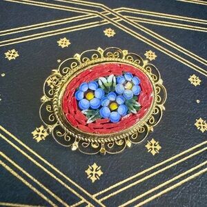 Italian Vintage Filigree Micro Mosaic Brooch Pin